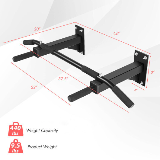 Wall Mounted Multi-Grip Pull Up Bar with Foam Handgrips - Color: Black - Image 4