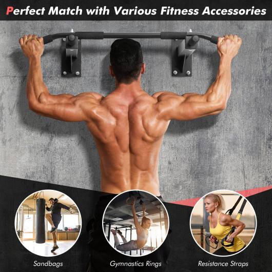 Wall Mounted Multi-Grip Pull Up Bar with Foam Handgrips - Color: Black - Image 5