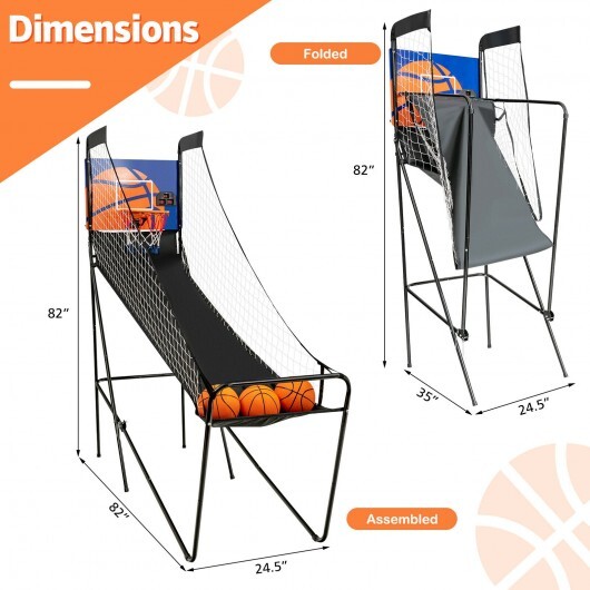 Foldable Single Shot Basketball Arcade Game with Electronic Scorer and Basketballs - Color: Black - Image 4