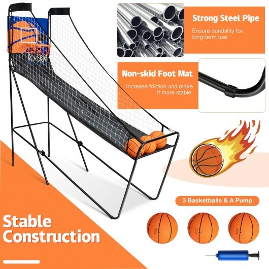 Foldable Single Shot Basketball Arcade Game with Electronic Scorer and Basketballs - Color: Black - Image 5