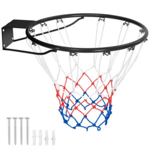 15 Inch Basketball Rim Goal Replacement with All Weather Net and Mounting Hardware-Black - Color: Black