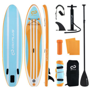 Inflatable Stand up Paddle Board with Adjustable Paddle and 3 Fins for Adults and Youths-L - Color: Orange - Size: L