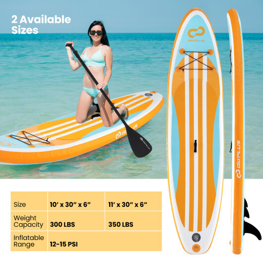 Inflatable Stand up Paddle Board with Adjustable Paddle and 3 Fins for Adults and Youths-L - Color: Orange - Size: L - Image 4