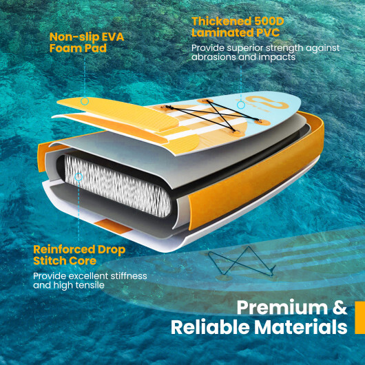 Inflatable Stand up Paddle Board with Adjustable Paddle and 3 Fins for Adults and Youths-L - Color: Orange - Size: L - Image 5