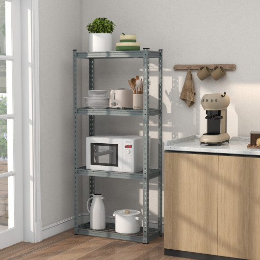 4-Tier Metal Shelving Unit with Anti-slip Foot Pad and Anti-tipping Device-Gray - Color: Gray - Image 3