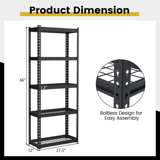 5-Tier Heavy Duty Wire Storage Racks with Anti-slip Foot Pad-Black - Color: Black - Image 4