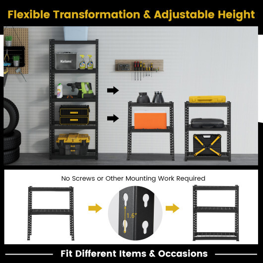 5-Tier Heavy Duty Wire Storage Racks with Anti-slip Foot Pad-Black - Color: Black - Image 5