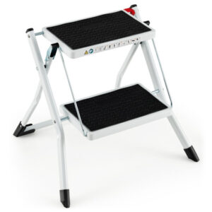 Folding 2 Step Ladder wiht Anti-Slip Pedal and Large Foot Pads-Black & White - Color: Black & White