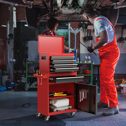 2-in-1 Tool Chest and Cabinet with 5 Sliding Drawers-Black & Red - Color: Black & Red - Image 2