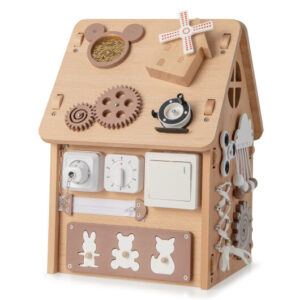 Multi-purpose Busy House with Sensory Games and Interior Storage Space - Color: Natural
