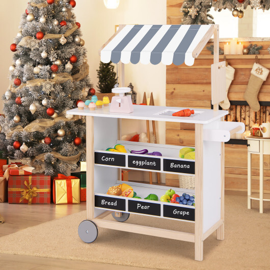 Kids Wooden Ice Cream Cart with Chalkboard and Storage for over 3 Years Old-White - Color: White - Image 2
