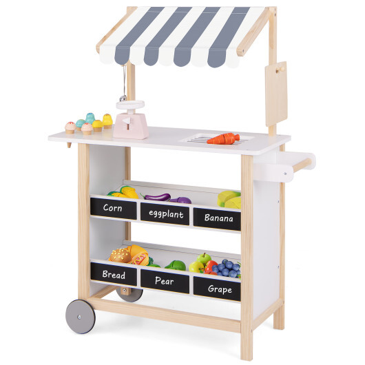 Kids Wooden Ice Cream Cart with Chalkboard and Storage for over 3 Years Old-White - Color: White - Image 4