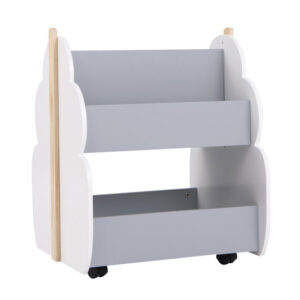 Kids Wooden Bookshelf with Universal Wheels-Gray - Color: Gray