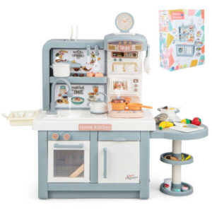 Kids Play Kitchen Toy with Stove Sink Oven with Light and Sound-Gray - Color: Gray
