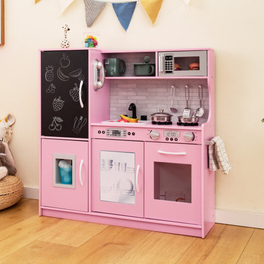 Toddler Pretend Play Kitchen for Boys and Girls 3-6 Years Old-Pink - Color: Pink - Image 2