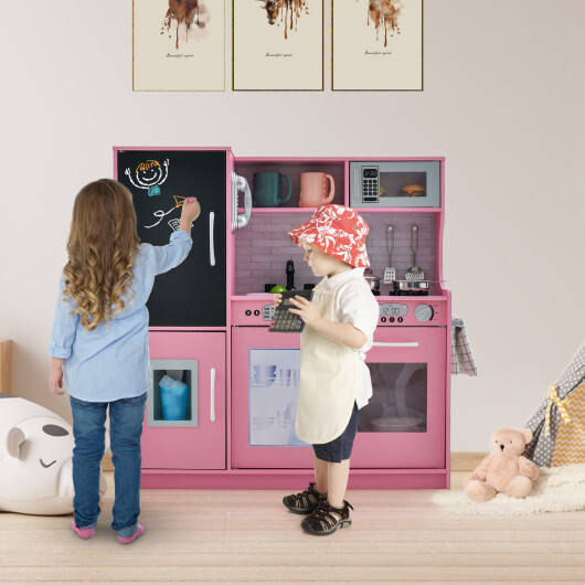 Toddler Pretend Play Kitchen for Boys and Girls 3-6 Years Old-Pink - Color: Pink - Image 3