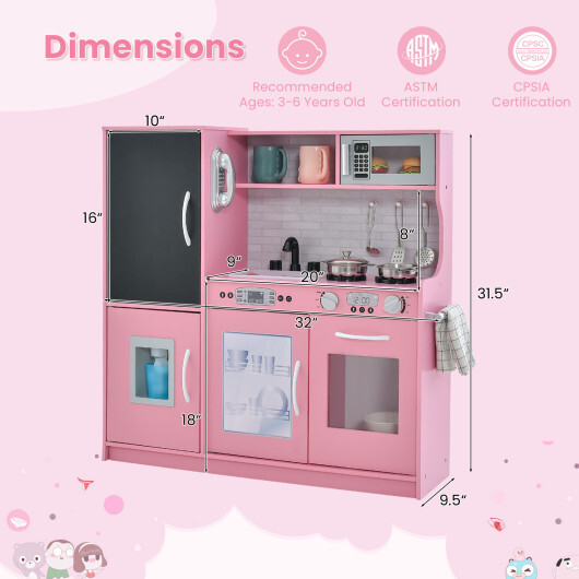 Toddler Pretend Play Kitchen for Boys and Girls 3-6 Years Old-Pink - Color: Pink - Image 4