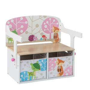 3 in 1 Kids Convertible Activity Bench with 2 Removable Fabric Bins-White - Color: White