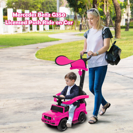 3-In-1 Ride on Push Car Mercedes Benz G350 Stroller Sliding Car with Canopy-Pink - Color: Pink - Image 3