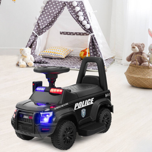 6V Kids Ride On Police Car with Real Megaphone and Siren Flashing Lights-Black - Color: Black - Image 2