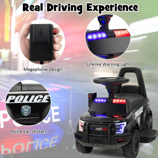 6V Kids Ride On Police Car with Real Megaphone and Siren Flashing Lights-Black - Color: Black - Image 3