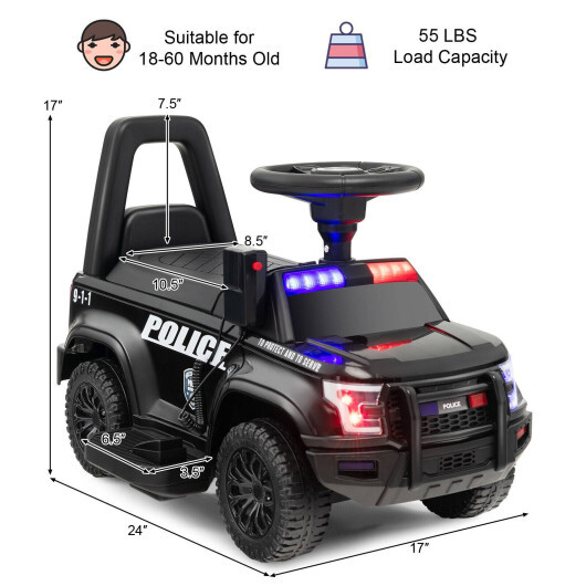 6V Kids Ride On Police Car with Real Megaphone and Siren Flashing Lights-Black - Color: Black - Image 4