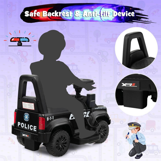6V Kids Ride On Police Car with Real Megaphone and Siren Flashing Lights-Black - Color: Black - Image 5