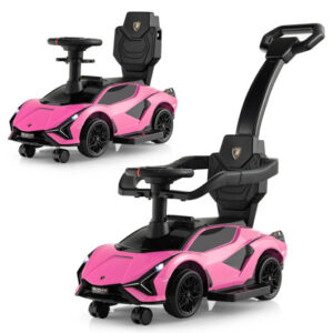 3 in 1 Licensed Lamborghini Ride Walking Toy Stroller-Pink - Color: Pink