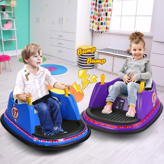 12V Electric Kids Ride On Bumper Car with Flashing Lights for Toddlers-Blue - Color: Blue - Image 3