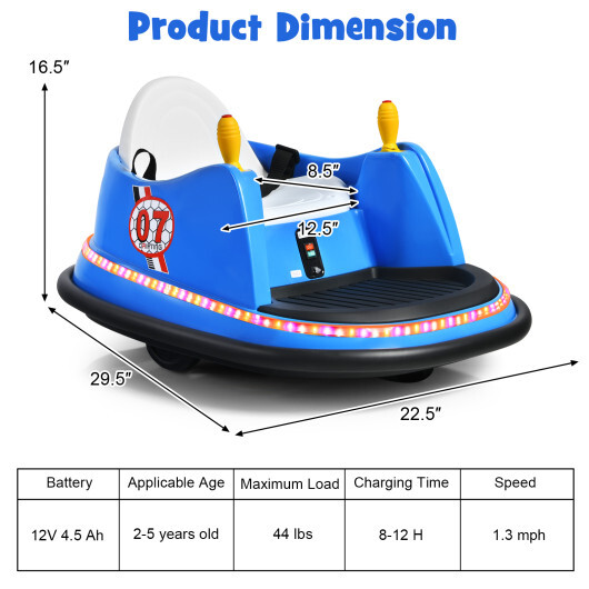 12V Electric Kids Ride On Bumper Car with Flashing Lights for Toddlers-Blue - Color: Blue - Image 4