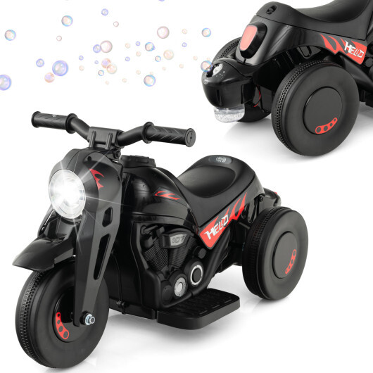 6V Kids Electric Ride on Motorcycle with Bubble Maker and Music-Black - Color: Black - Image 3