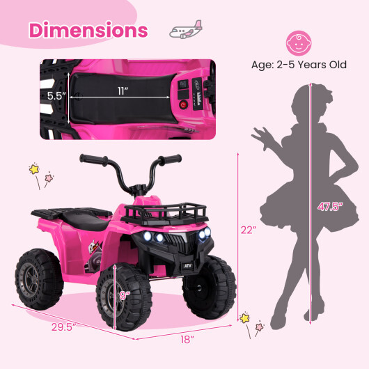 6V Kids Ride On Electric ATV with LED Headlights and MP3 Player-Pink - Color: Pink - Image 4