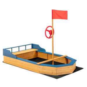 Kids' Pirate Boat Sandbox with Flag and Rudder - Color: Natural