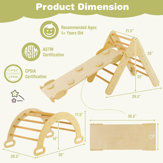 2-in-1 Wooden Kids Climber Toys with Triangle Arch Ramp-Natural - Color: Natural - Image 5