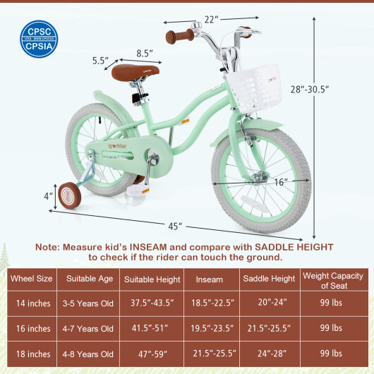 16 Inch Kids Bike with Adjustable Seat and Bell for Kids 3-8 Years Olds-16 inches - Color: Green - Size: 16 inches - Image 5