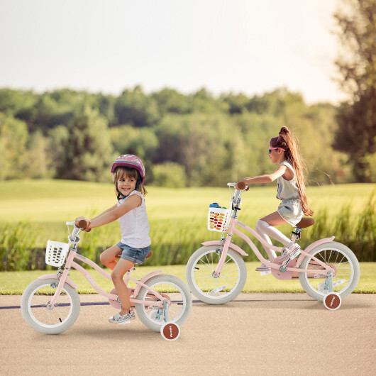 14 Inch Kid's Bike with Removable Training Wheels and Basket-Pink - Color: Pink - Size: 14 inches - Image 2