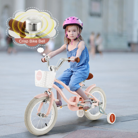 14 Inch Kid's Bike with Removable Training Wheels and Basket-Pink - Color: Pink - Size: 14 inches - Image 4