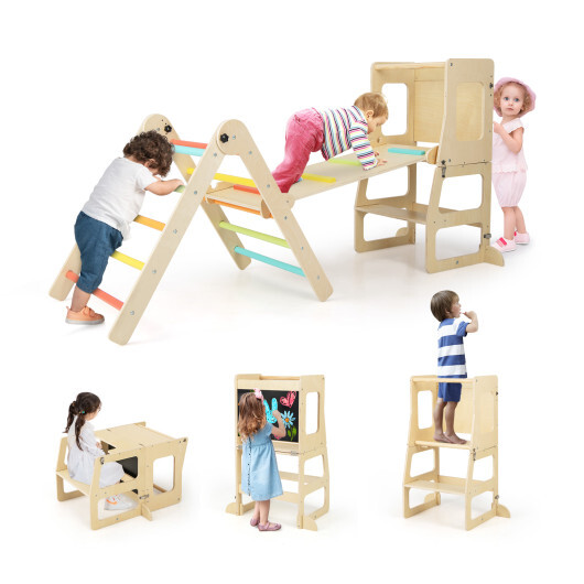 7-in-1 Toddler Climbing Toy Connected Table and Chair Set for Boys and Girls Aged 3-14 Years Old-Multicolor - Color: Multicolor