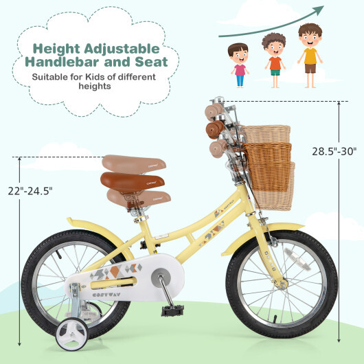 16 Inch Kids Bike Adjustable Bicycle with Reflectors and Bell for Children 4-7 Years Old-16 inches - Color: Yellow - Size: 16 inches - Image 5
