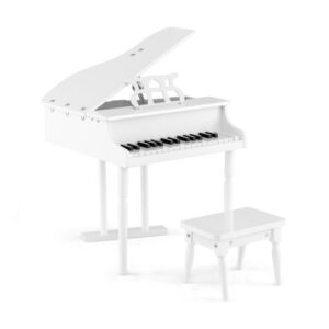 30-Key Kids Piano Keyboard Toy with Bench Piano Lid and Music Rack-White - Color: White