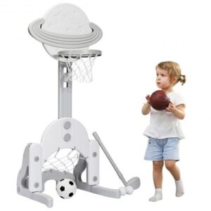 3 in 1 Height Adjustable Kids Basketball Hoop Set with Balls-White - Color: White