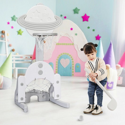 3 in 1 Height Adjustable Kids Basketball Hoop Set with Balls-White - Color: White - Image 2