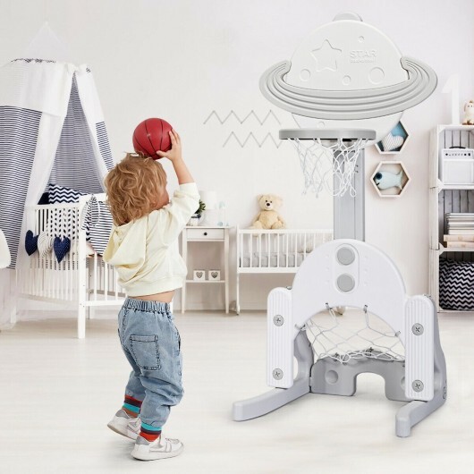 3 in 1 Height Adjustable Kids Basketball Hoop Set with Balls-White - Color: White - Image 3