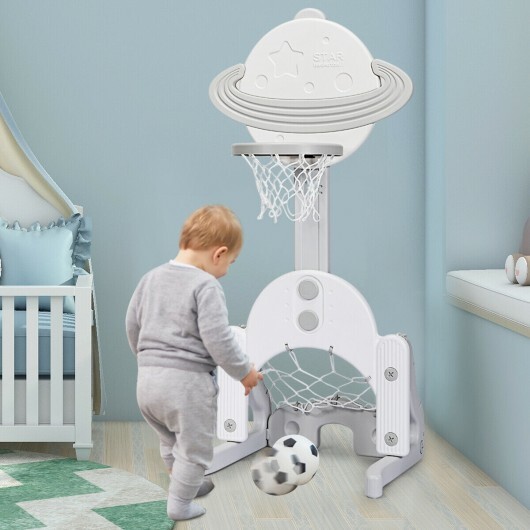 3 in 1 Height Adjustable Kids Basketball Hoop Set with Balls-White - Color: White - Image 4