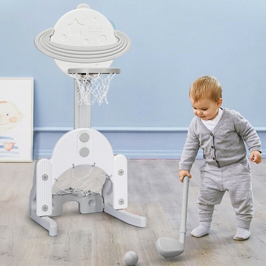 3 in 1 Height Adjustable Kids Basketball Hoop Set with Balls-White - Color: White - Image 5