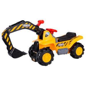 Ride on Push Car Bulldozer Digger Toy with Safety Helmet and Working Shovel - Color: Yellow