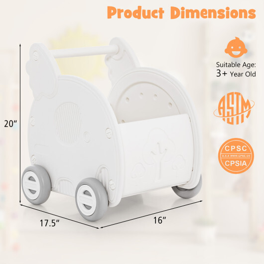 Baby Walker Push Toy with Handle for Boys Girls of 3+ Years Old-White - Color: White - Image 5